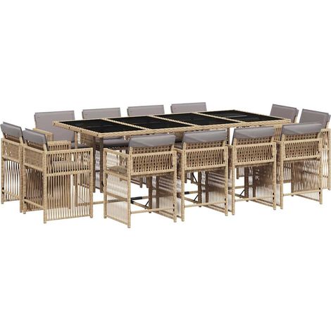Maison Exclusive - Set Pranzo da Giardino 13 pz con Cuscini Beige Misto Polyrattan (1/5)