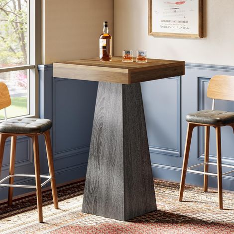 Tribesigns Bartisch, Stehtisch für Kleine Räume, 60 x 60 x 100 cm, Quadratischer Hochtisch Küchentisch für Esszimmer, Kaffee, Cocktails, Wohnzimmer, Küche, Vintagebraun-Grau (nur Tisch) (1/5)