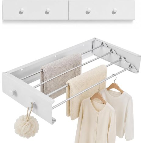 Wall Mounted Dryer with Upgrade Hooks, Easy Folding Wall Dryer, Indoor or Outdoor Wall Dryer, Expandable Balcony Dryer(60cm with 4 Hooks) (1/5)