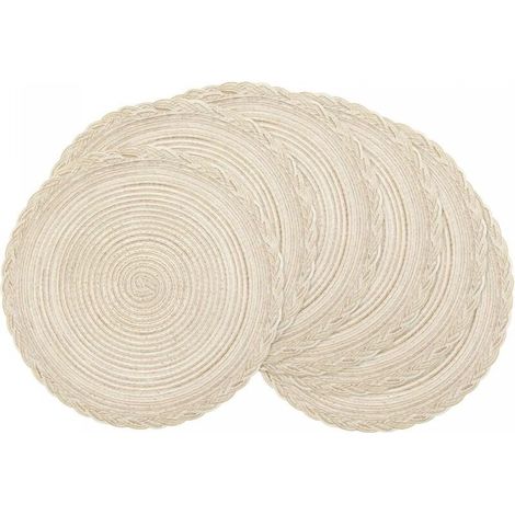 Tapis ronds tressés couleur crème, décoration et protection du sol, 6 pièces (1/5)