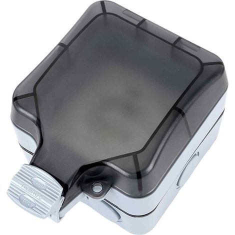 Socket outdoor waterproof IP66 with switch, plug and cover to hinge, ideal for the kitchen, the bathroom, the garage, the pool and the garden. Available in black and gray (1/5)