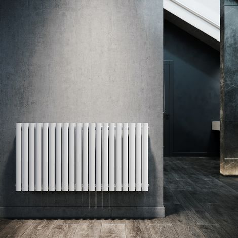 SONNI Design Paneelheizkörper Röhren 600x1180mm Weiß Doppellagig Badezimmer/Wohnraum Horizontal Heizkörper Seitenanschluss Badheizkörper Radiator