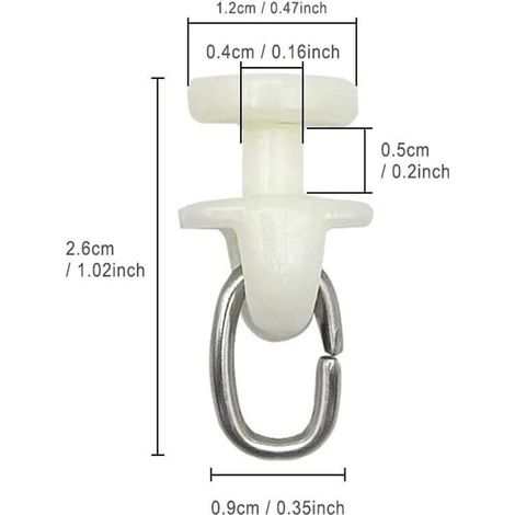 Rouleaux pour rail de rideau intérieur – Lot de 50 pièces en plastique blanc, glisseurs silencieux avec crochet intégré (1/3)