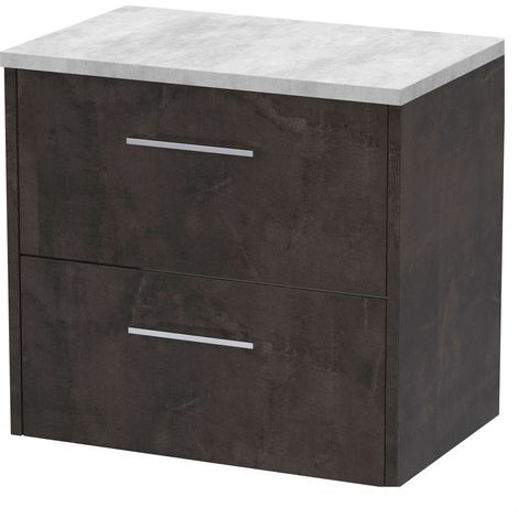 Winshill Contemporary 2 Drawer Wall Hung Vanity Unit with Laminate Worktop, Woodgrain Dark Grey, 600mm