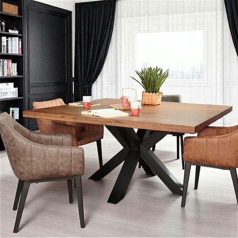 Table à manger carrée chêne métal pied croisé 150 cm OKA (1/5)