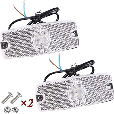 2 x feux de position avant blancs de remorque, feux de position latéraux,LED lampes lumineuses contour feux de dégagement avec réflecteur pour caravane fourgon camion approuvé ECE (blanc) (1/5)