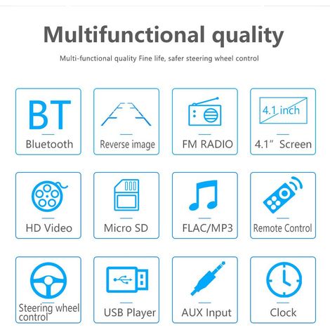 Autoradio MP5 Bluetooth avec écran tactile 1 DIN, double port USB et lecteur de cartes mémoire, éclairage coloré et lecteur de clés USB. (1/5)
