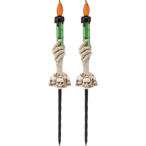Lot de 2 Bougies Lumière Halloween Squelette Main Fantôme Vert, Lumière Chaude 120mAh, Piquets en Plastique (1/5)