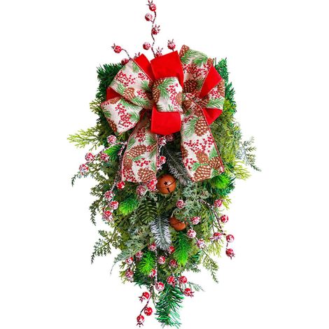 Künstlicher tropfenförmiger Weihnachtsschmuck mit Glöckchen für Haustür, Kaminsims, Wand und Innenbereich (1/2)