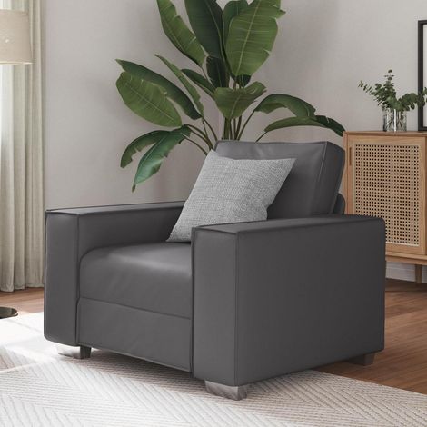 Sessel Kunstleder Grau 59cm mit breiten Armlehnen für Wohnzimmer (1/5)