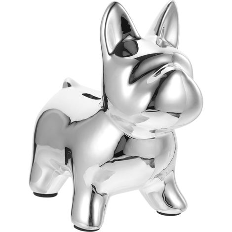 Tirelire décorative en céramique en forme de chien Piggy Bank pour enfants Banque de pièces de monnaie pour bureau et étagère Statue décorative pour maison et chambre d'enfant Argenté (1/5)