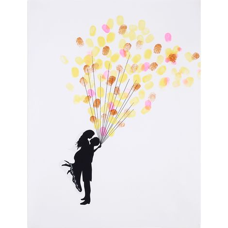 Toile personnalisée empreinte digitale arbre signature invités mariage bouquet ballons 3 (1/5)