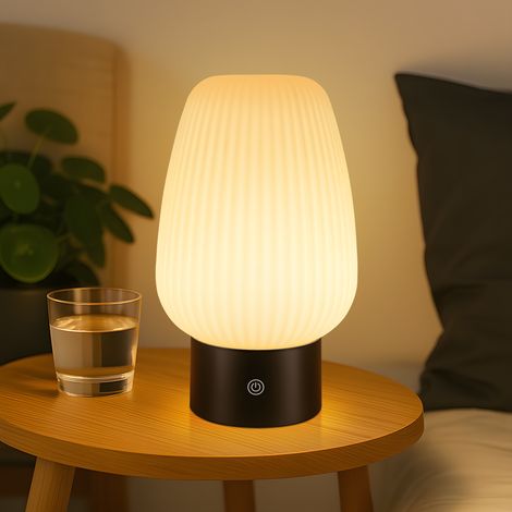 GBLY LED Nachttischlampe Akku Kabellos Aufladbar USB Weiß IP44 Wasserdicht Glas 3000K-6500K Dimmbar Touch Für Schlafzimmer Küche