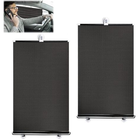 2 pièces - Pare-soleil de voiture 40x60cm - Pare-soleil bébé - Stores de voiture noirs - Pare-soleil rétractable avec 6 ventouses - Protection UV et intimité - Noir (1/5)