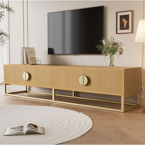 Mobile TV in MDF e pannello truciolare color legno 180x40x40 cm, 4 ante, maniglie semicircolari e chiusura soft-close (1/5)