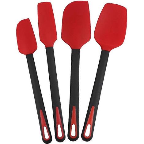 Lot de 4 spatules en silicone pour la cuisson, résistantes à la chaleur, à racler, de qualité professionnelle, pour la pâtisserie et la cuisine. (1/5)