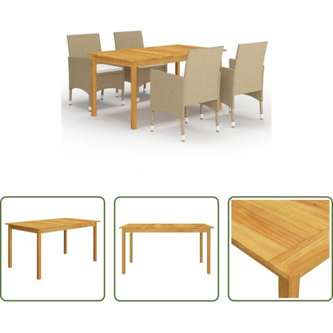 vidaXL Salle à manger extérieure - Ensemble à manger de jardin 5 pcs Beige (1/5)
