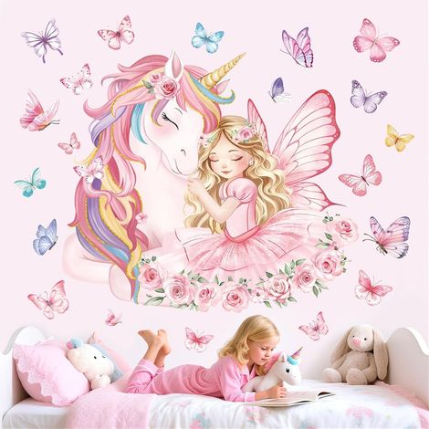 Sticker Muraux Licorne Princesse Autocollant Mural Elf Fleur (1/5)