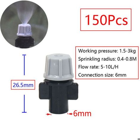 Set di 6 irrigatori da giardino regolabili, con ugello nebulizzatore a micro-spruzzo e gocciolatori automatici a paletto per orti e balconi. (1/5)