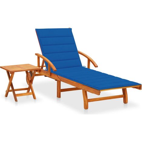 Chaise longue de jardin avec table et coussin Bain de soleil Transat Bois d'acacia 69997 (1/5)
