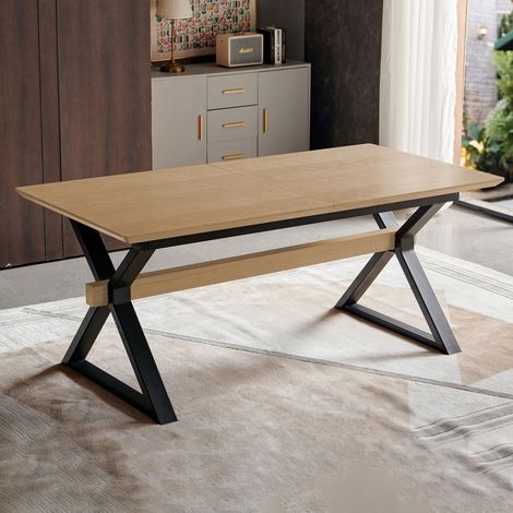 M&S – Table à manger extensible 180-300 cm – Pieds en métal noir – Finition anti-rayure – Système d'allonges papillon