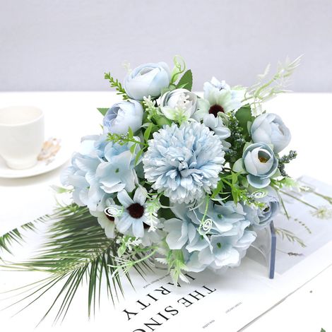 Rose Artificielle - Fleur Synthétique en Tissu - Décoration Intérieure Maison Mariage Fête - Bleu - 31 x 19 cm - 1 Pièce (1/5)