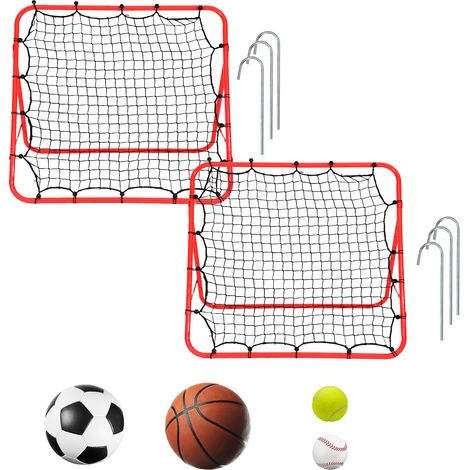Randaco Set da 2 rebounder da calcio con angolo regolabile, telaio in acciaio, rete PE rossa, per riflessi, passaggi, tiri e sport con palla