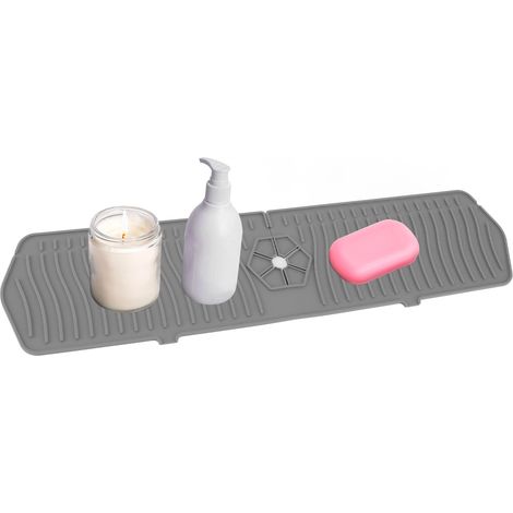 Tapis anti-éclaboussures en silicone pour robinet, tapis d'égouttement, tapis de robinet pour cuisine et salle de bain, gris (1/5)