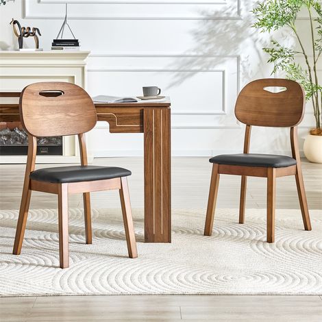 Chaises de Salle à Manger 50x44x88cm - Lot de 2 Fauteuils en Bois de Caoutchouc avec Dossier Ovale Moderne Cuisine - Noir (1/5)