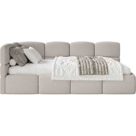 Selsey Cloudy – Jugendbett 90x200 cm, linksseitig mit Bouclé-Bezug, Greige (1/5)