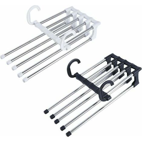 Grucce per pantaloni pieghevoli, 2 pezzi, grucce per pantaloni 5 in 1, salvaspazio, in plastica e acciaio inossidabile, p (1/4)