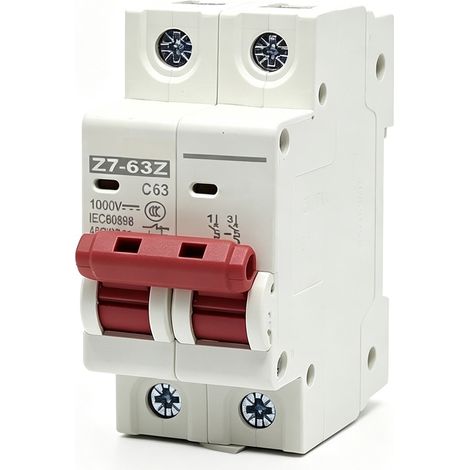 1 disjoncteur bipolaire CC, 1000 V, 63 A, pouvoir de coupure 6000 A, pour installations domestiques (1/5)