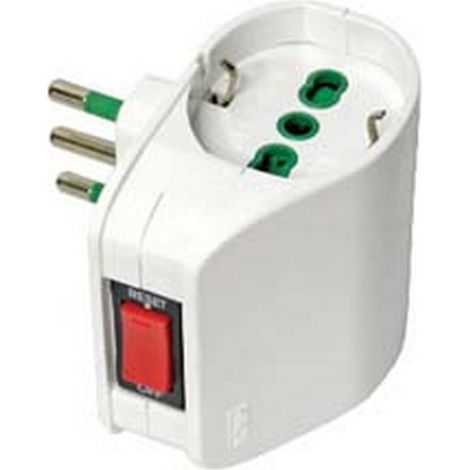 1PZ ADATTATORE DOPPIO SCHUKO 2 POLI + TERRA 10A CON INTERRUTTORE TERMICO - bianco 87310