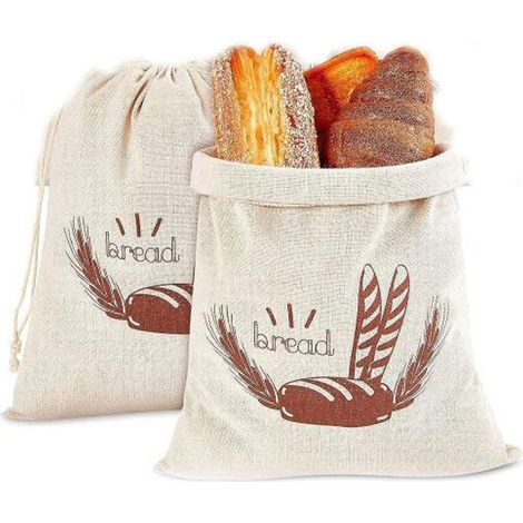 Sacs à pain - Lot de 2 - Sacs à pain à cordon - Réutilisables - Sacs de conservation pour le pain - Sacs à pain à cordon - Pour pain maison et pâtisseries - 31 x 39 cm - Beige (1/5)