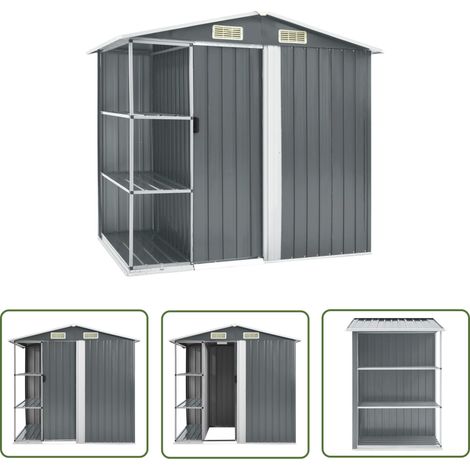 The Living Store Abri de jardin avec étagère Gris 205x130x183 cm Fer - Abri De Jardin - Abri De Rangement - Cabane De Jardin - Garage De Jardin - Outillage De Jardin (1/5)