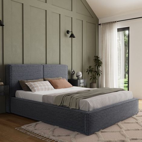 Cama con cajón 180x200 somier incluido Nox Terciopelo acanalado Gris oscuro (1/5)