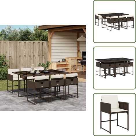 Cojines para sillas - vidaXL Set comedor de jardín 7 pzas con cojines ratán sintético marrón - Muebles de exterior