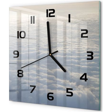 Horloge Murale Carrée Design Original Verre Silencieuse Déco Maison Vol au-dessus des nuages 30x30 cm (1/5)
