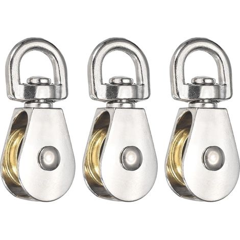 Poulie simple (charge 600 kg) (3 pièces), roue pivotante robuste en alliage de zinc, poulie fixe de levage pour câble métallique, équipement de gym, corde à linge (1/5)