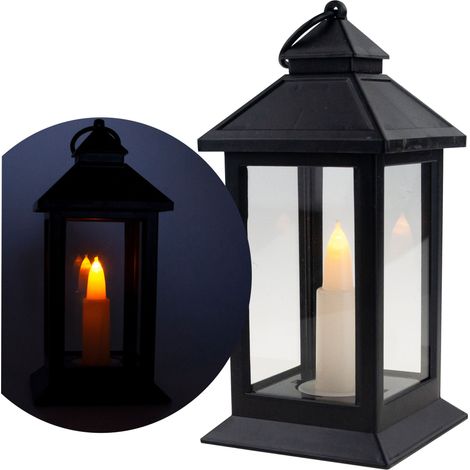 Linterna LED TG59656-2 negra, funciona con pilas, luz cálida que imita una llama, con asa de 17 cm de altura. (1/5)