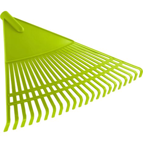 Rastrillo de jardín, 60 cm de ancho, 22 púas, material plástico, ligero, diseñado para recoger hojas y césped. (1/5)