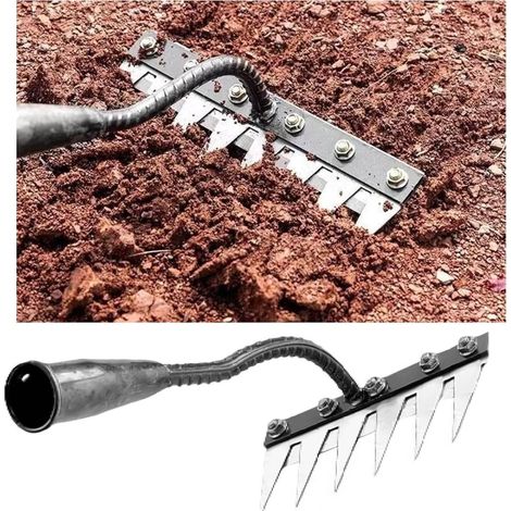 Rastrillo de acero grueso para rastrojo, rastrillo de hierro para jardinería y deshierbe, rastrillo de jardín de 6 púas, herramienta de jardín, herramienta de jardín resistente, rastrillo de mano para (1/5)