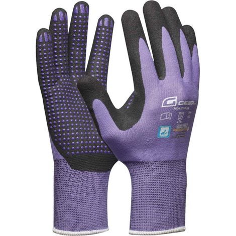 Gebol Multi Flex Lady  Guanti da lavoro con rivestimento in nitrile e gommini  Guanti in nitrile dermatologicamente testati  Guanti da giardinaggio con grip per donna  Taglia S (Gr 7)  Lilla  1 (1/4)