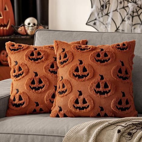 Praktisch fürs Zuhause: Karamell Geist Kürbis Deko, MIULEE Halloween Kissenbezug45x45, 2er Pack (1/5)