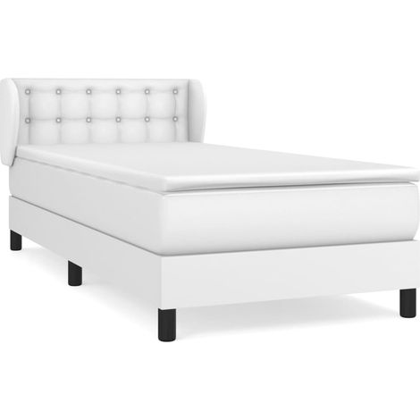 Lit simple  Lit adulte  Sommier à lattes de lit avec matelas Blanc 80x200 cm Similicuir