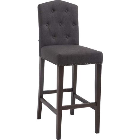Tabouret de bar chaise haute avec dossier capitonné tissu gris foncé et pieds en bois foncé 100000074