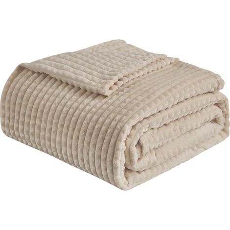 Cuddly Blanket, Flannel Fleece Blanket, 150 x 200 cm, Soft, Warm, Sofa Throw, Soft Blanket, Beige (1/5)
