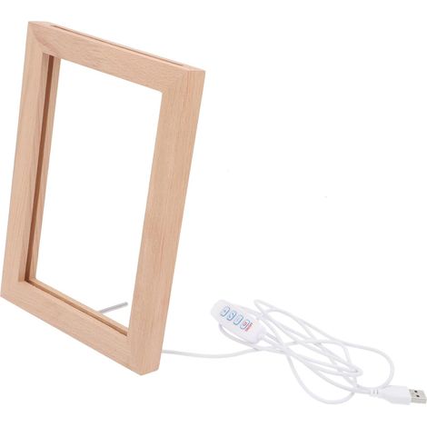 Cadre Photo Lumineux LED en Bois Léger Chargement USB Support Photo Décoratif pour Bureau Cadre Solide Lumière Intégrée (1/5)