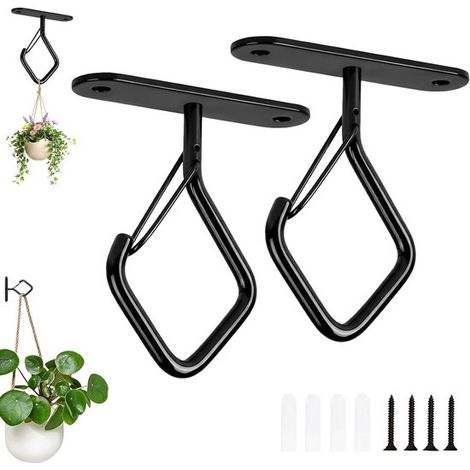Ganchos de techo para colgar plantas - Soportes de pared para macetas - Decoración colgante - Cierre de seguridad integrado - 7,5 cm - Negro (1/5)