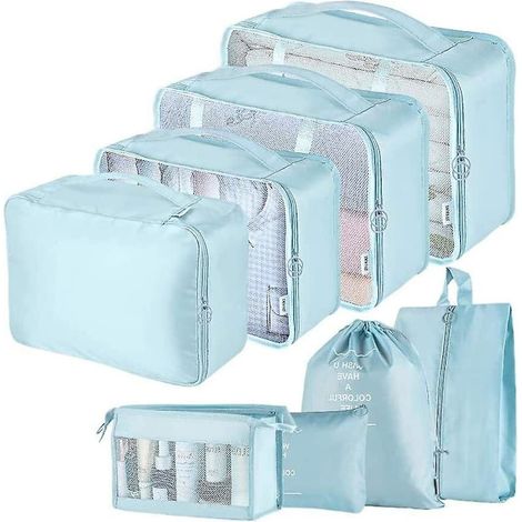 Ensemble de 8 organisateurs pour valises, sacs de rangement, cubes de rangement, sacs de voyage, cadeaux bleus (1/5)